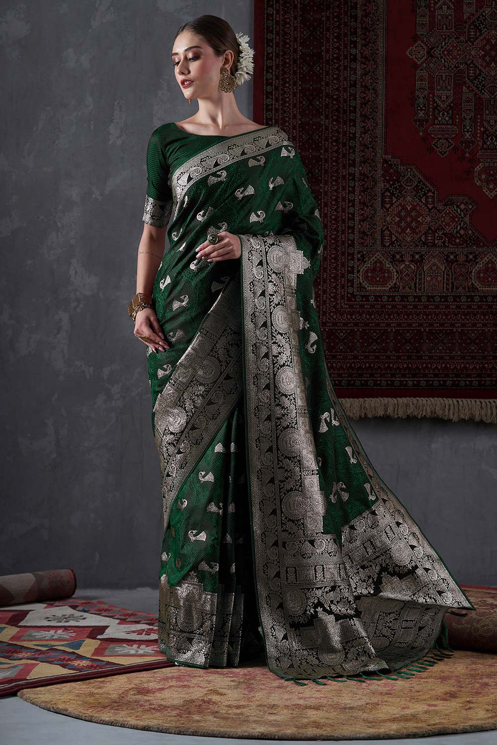 Kayla Green Satin Printed One Minute Saree