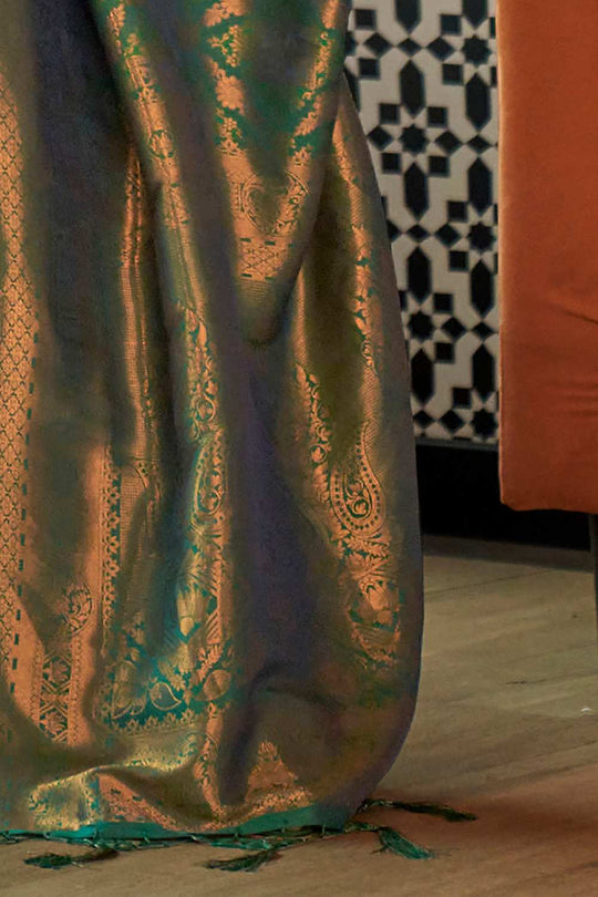 Keisha Green Silk Blend Ethnic Motif Ready To Wear One Minute Saree