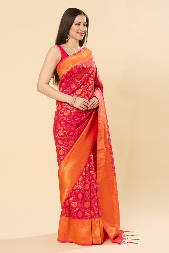 Ready to Wear Saree Urvi Orange & Magenta Dharmavaram Silk Paisley Saree