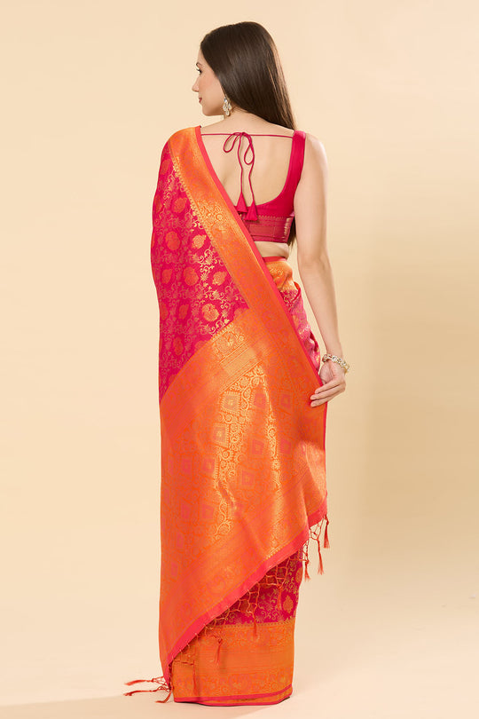 Ready to Wear Saree Urvi Orange & Magenta Dharmavaram Silk Paisley Saree