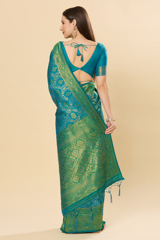 Ready to Wear Saree Katrina Green & Teal Blue Silk Blend Dharmavaram Saree