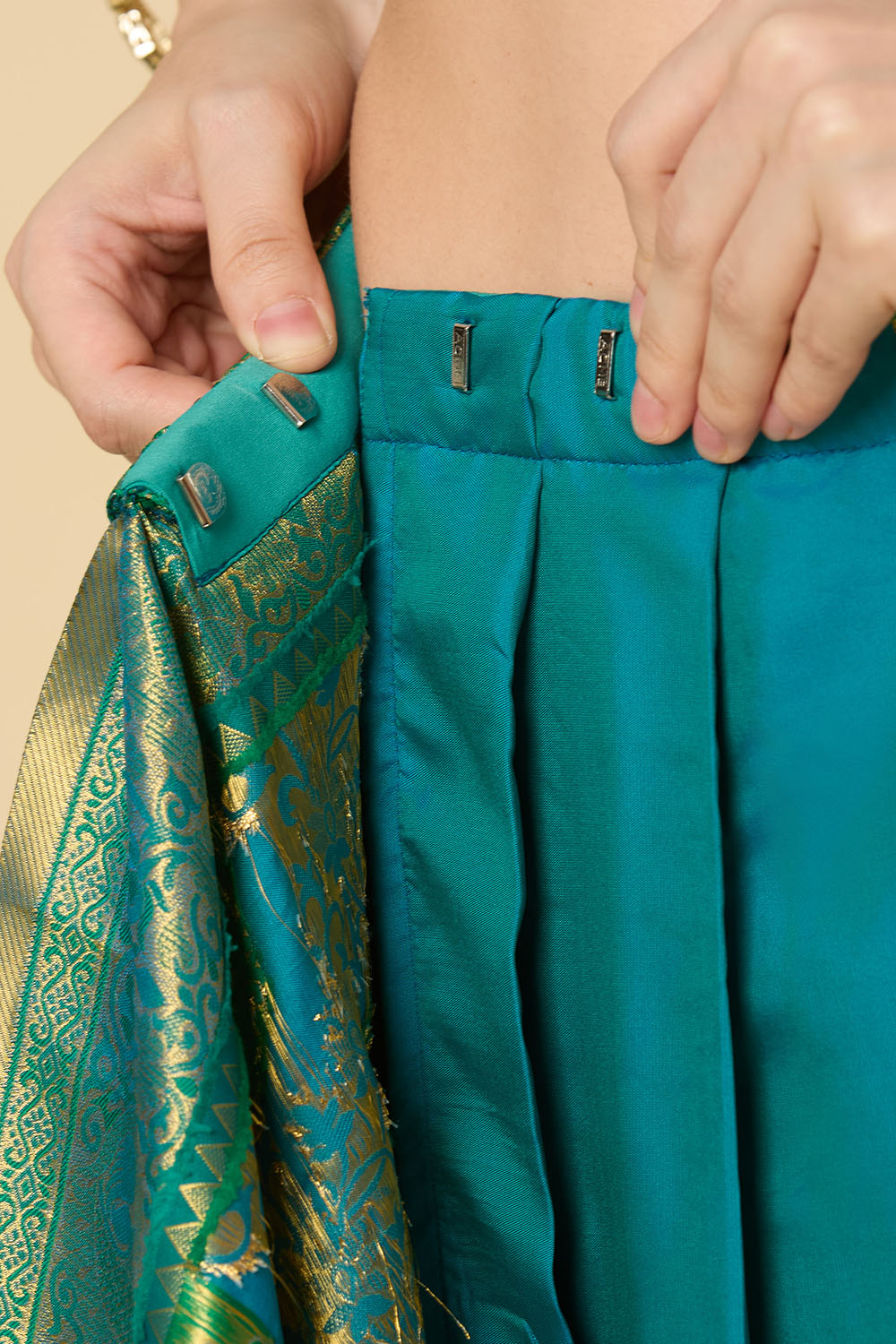 Ready to Wear Saree Katrina Green & Teal Blue Silk Blend Dharmavaram Saree