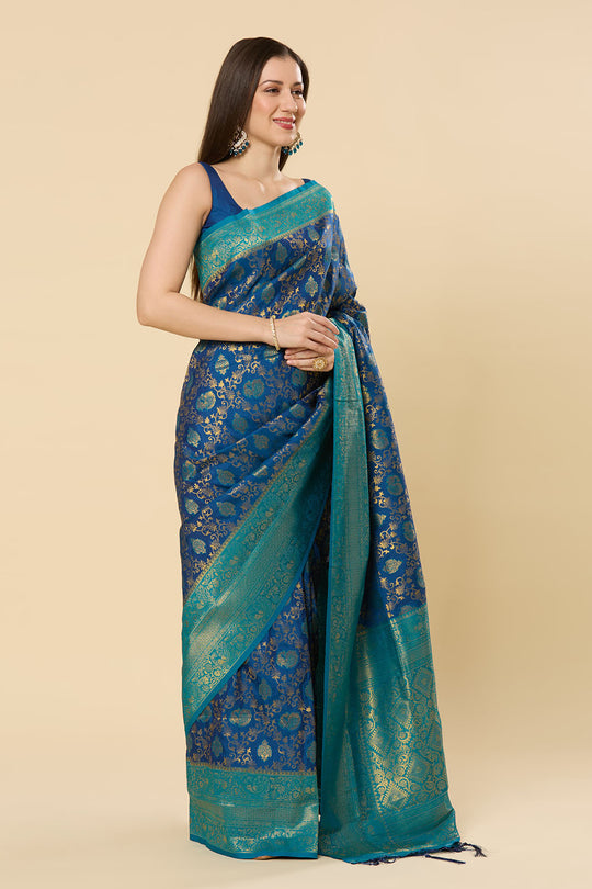 Ready to Wear Saree Nur Navy Blue Dharmavaram Silk Woven Saree