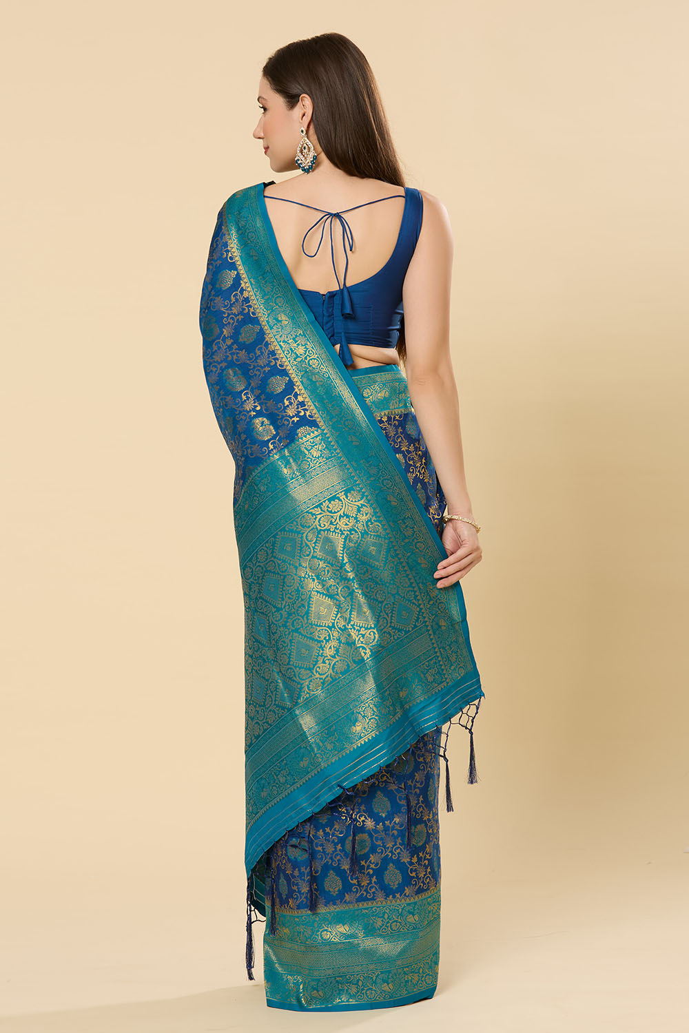 Ready to Wear Saree Nur Navy Blue Dharmavaram Silk Woven Saree