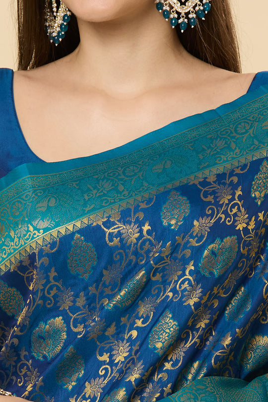 Ready to Wear Saree Nur Navy Blue Dharmavaram Silk Woven Saree