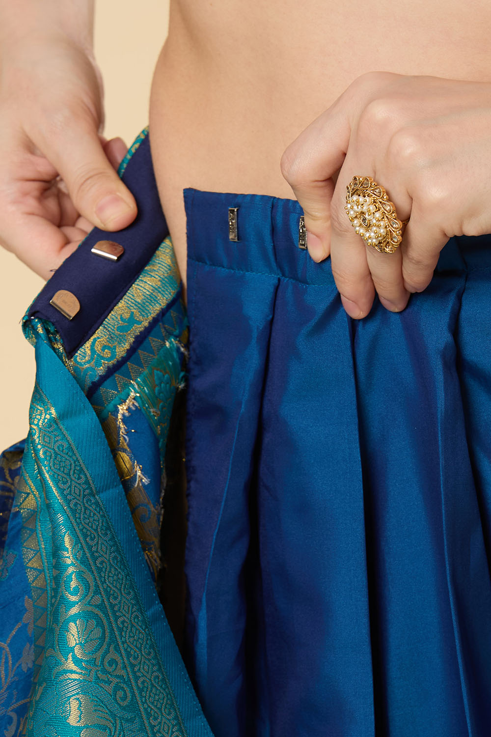 Ready to Wear Saree Nur Navy Blue Dharmavaram Silk Woven Saree