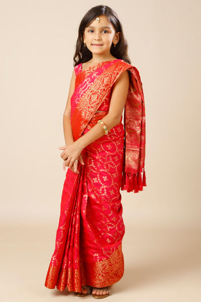 Ruchi Pink Woven Silk Blend One Minute Saree for Kids & Tweens