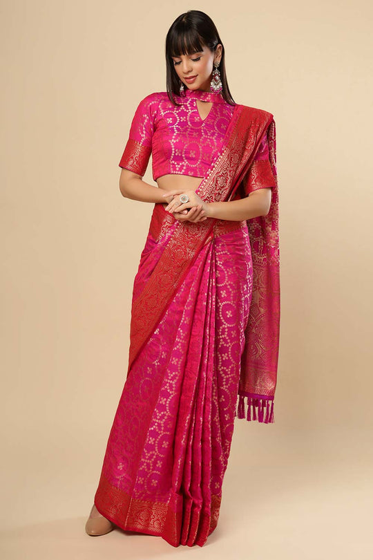 Ruchi Pink Silk Blend Woven Ready to Wear One Minute Saree