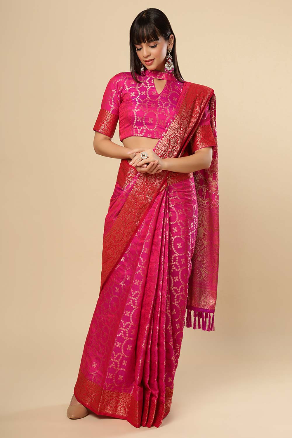 Ruchi Pink Woven Silk Blend One Minute Saree