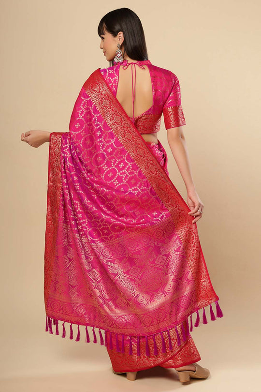 Ruchi Pink Silk Blend Woven Ready to Wear One Minute Saree