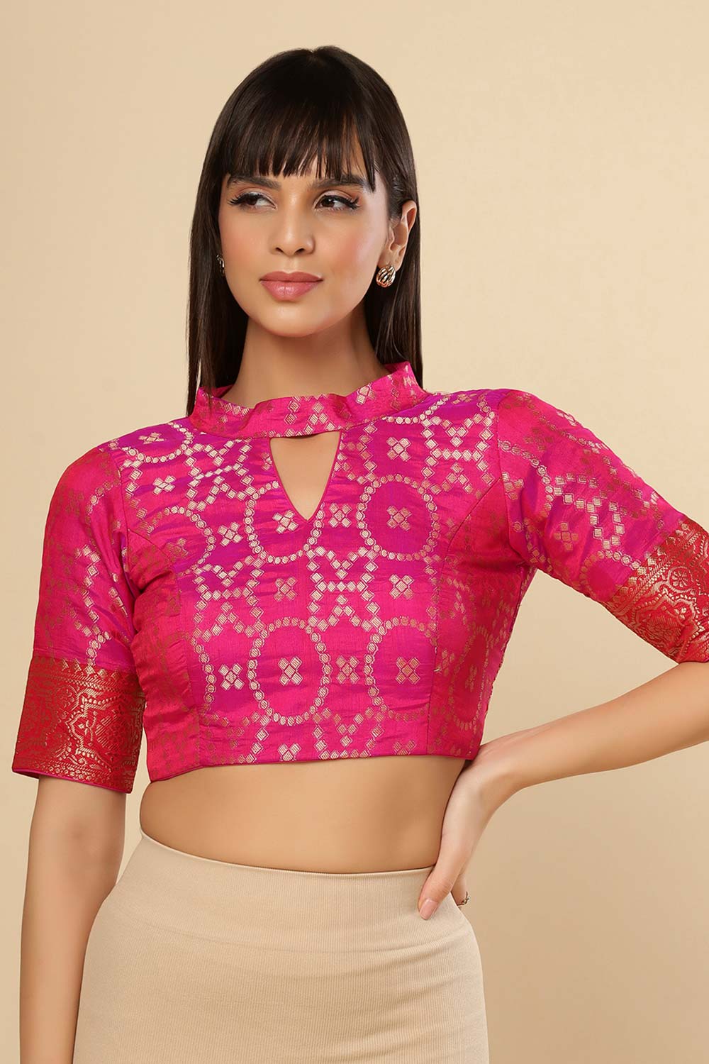 Ruchi Pink Silk Blend Woven Ready to Wear One Minute Saree