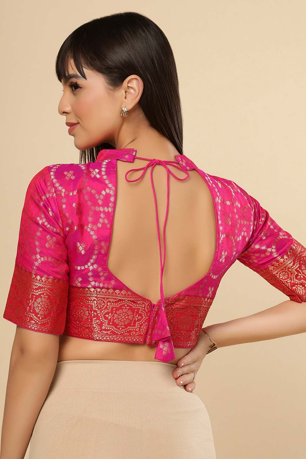 Ruchi Pink Silk Blend Woven Ready to Wear One Minute Saree