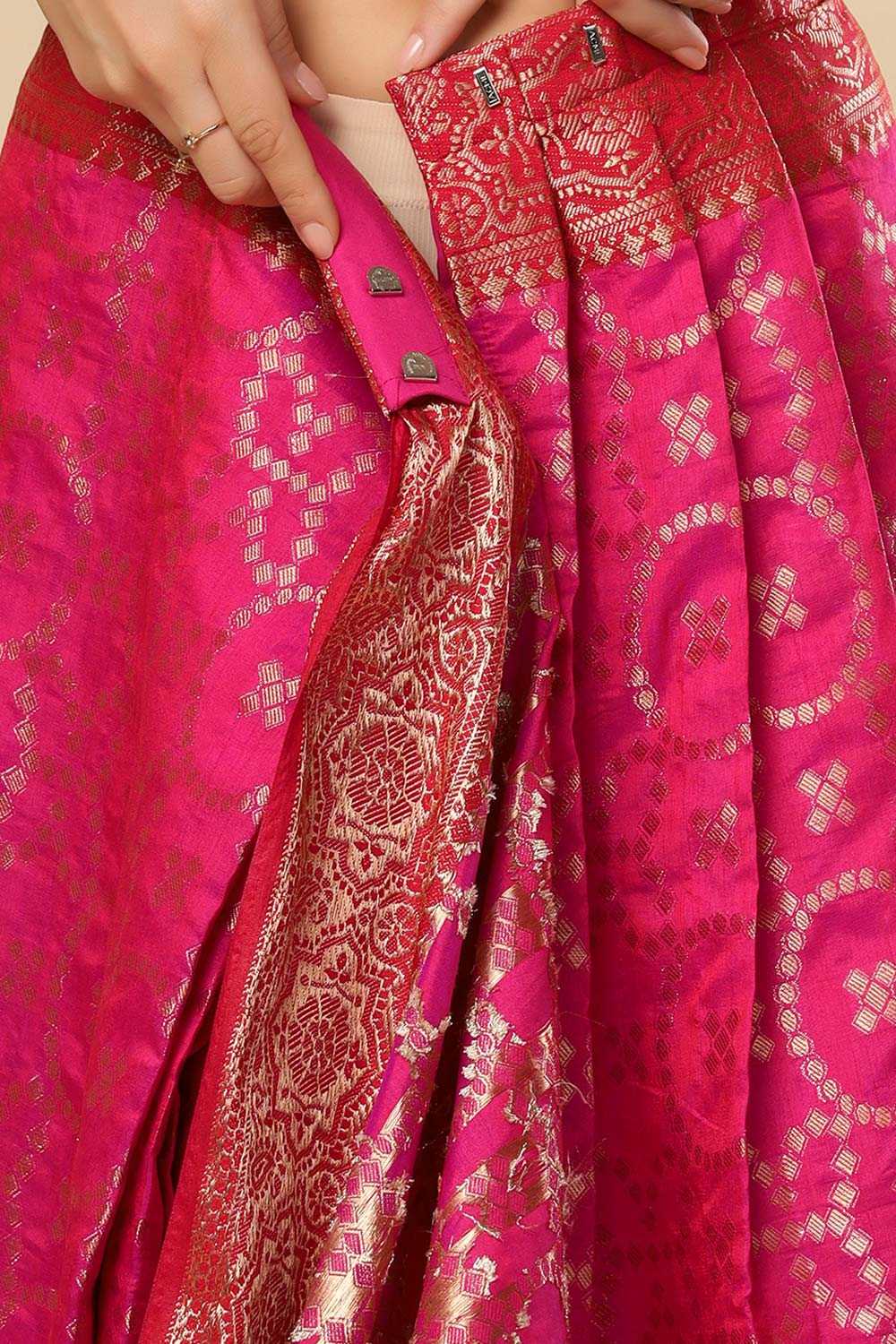 Ruchi Pink Silk Blend Woven Ready to Wear One Minute Saree