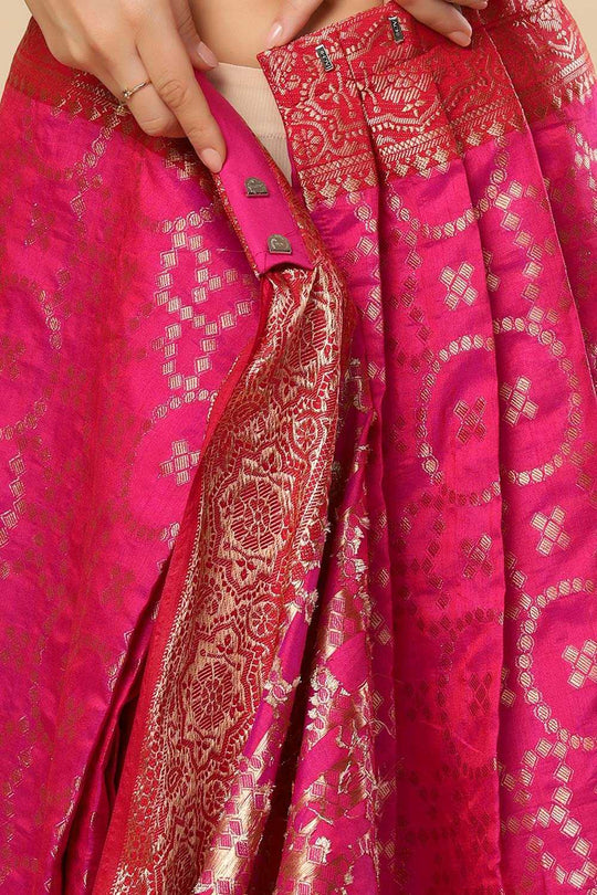 Ruchi Pink Silk Blend Woven Ready to Wear One Minute Saree