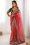 Kara Red Organza Embellished Ready to Wear One Minute Saree