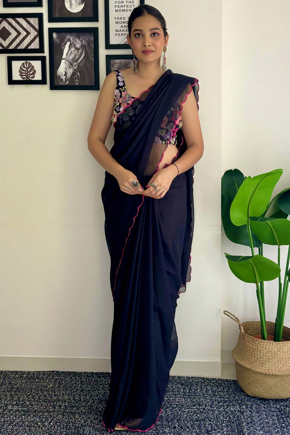 Keisha Black Georgette Sequins One Minute Saree