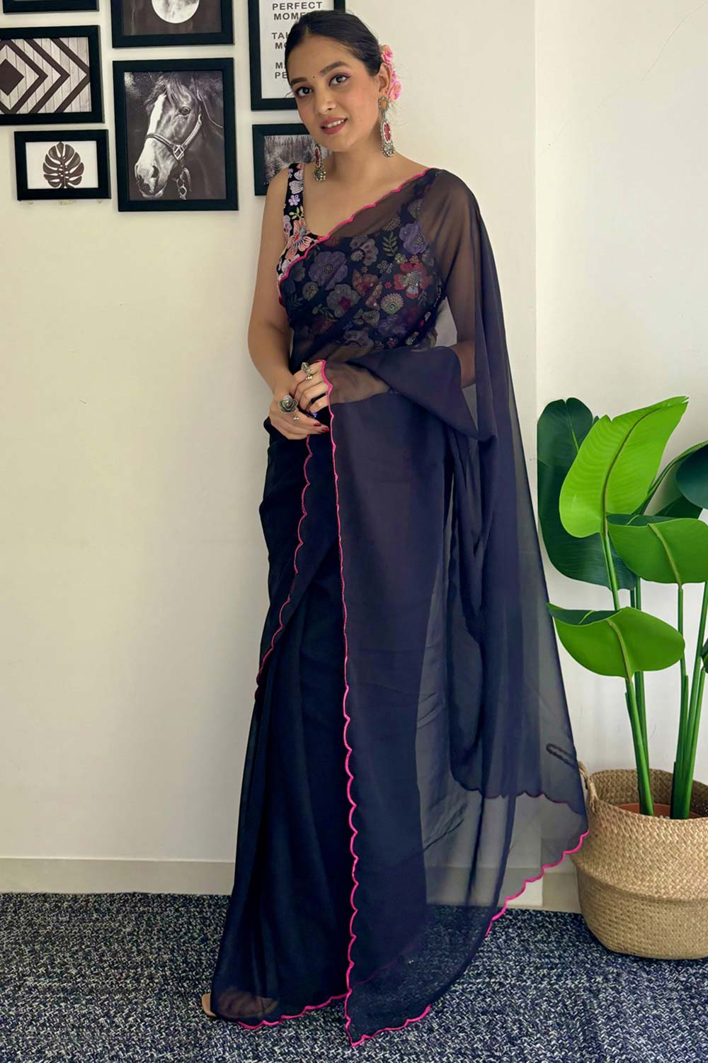 Keisha Black Georgette Sequins One Minute Saree