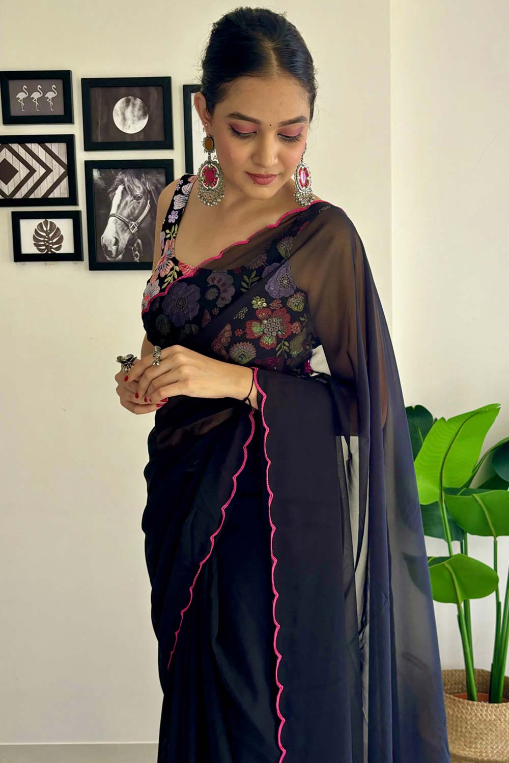 Keisha Black Georgette Sequins One Minute Saree