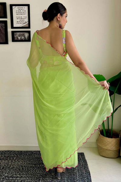 Keisha Lime Green Georgette Sequins One Minute Saree