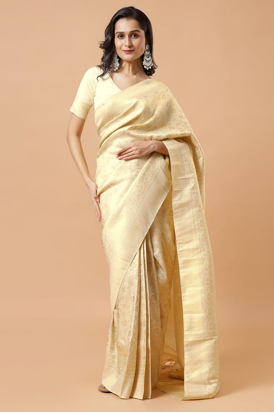 Ready to Wear Saree Kayli Cream Banarasi Floral Silk Woven Saree