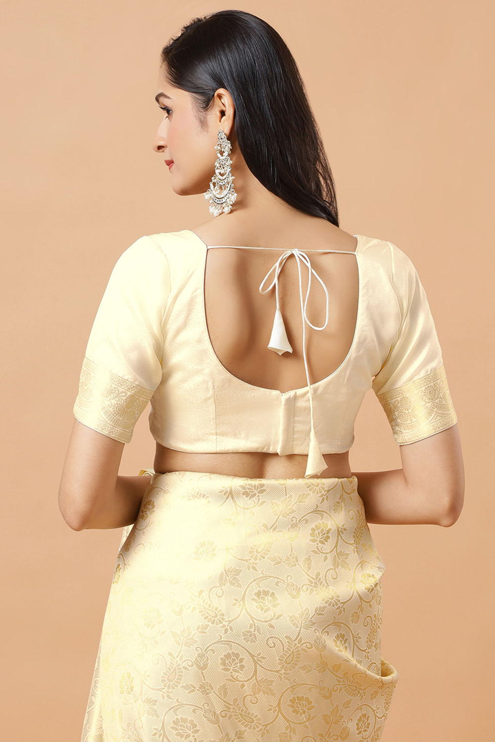 Ready to Wear Saree Kayli Cream Banarasi Floral Silk Woven Saree