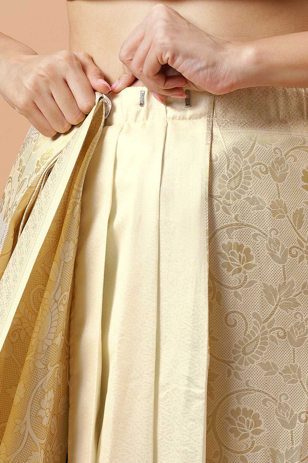Ready to Wear Saree Kayli Cream Banarasi Floral Silk Woven Saree