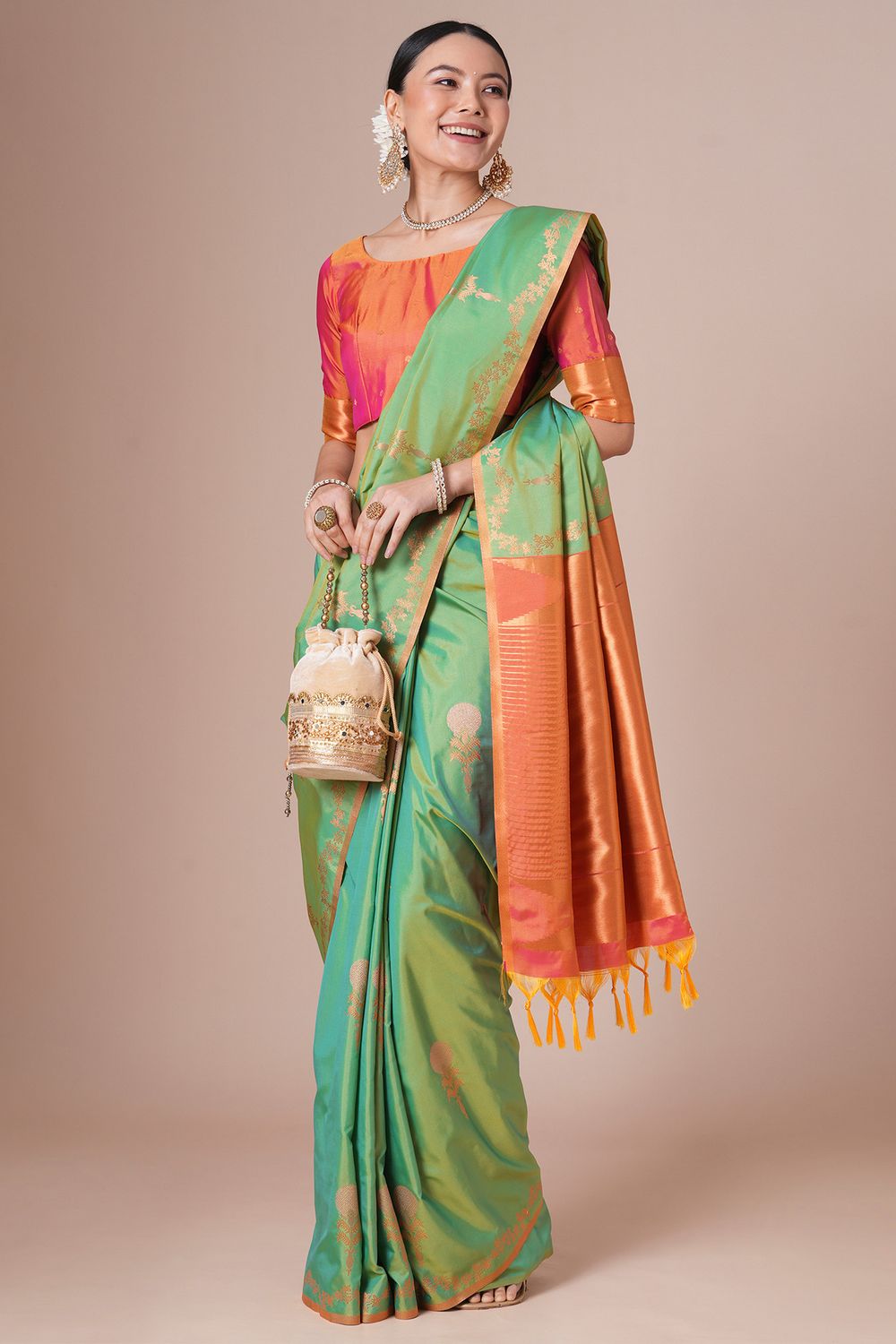 Elise Light Green Silk Saree with Zari Work Ready To Wear One Minute Saree