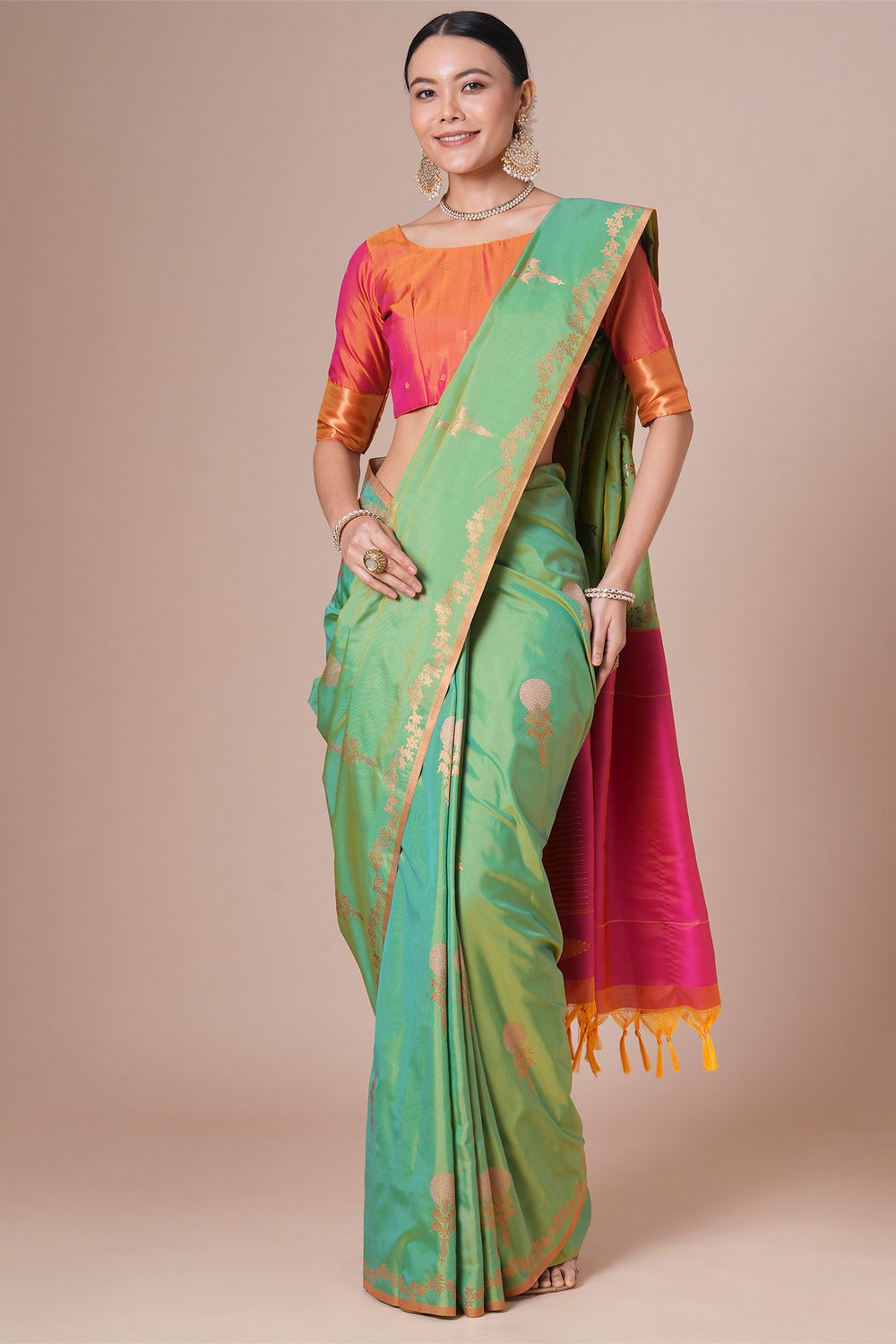 Elise Light Green Silk Saree with Zari Work Ready To Wear One Minute Saree