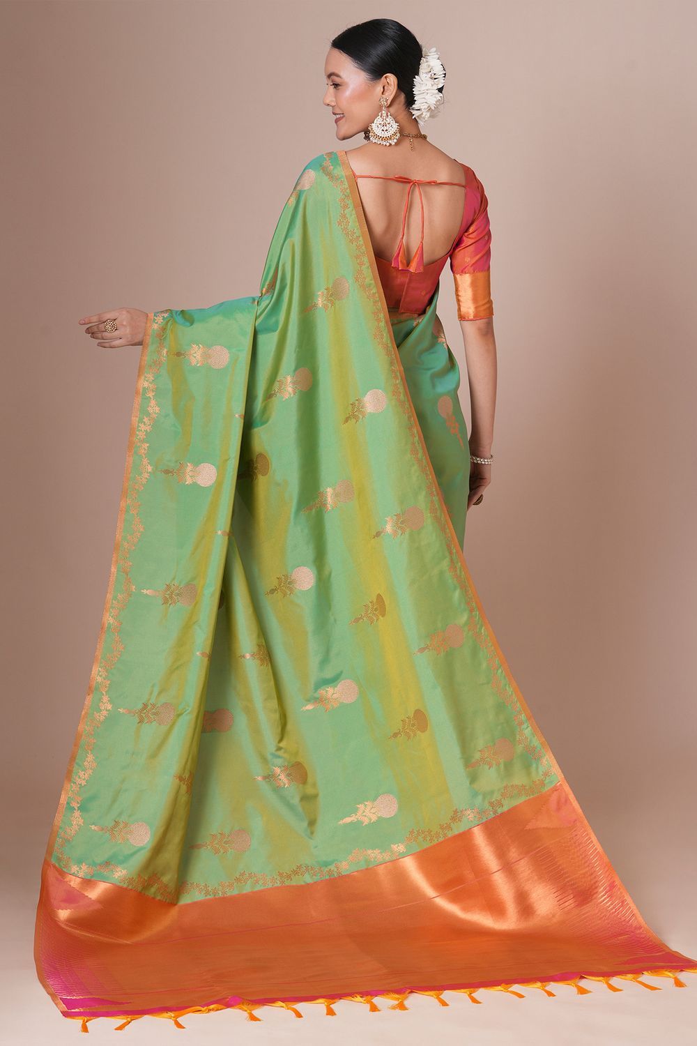 Elise Light Green Silk Saree with Zari Work Ready To Wear One Minute Saree