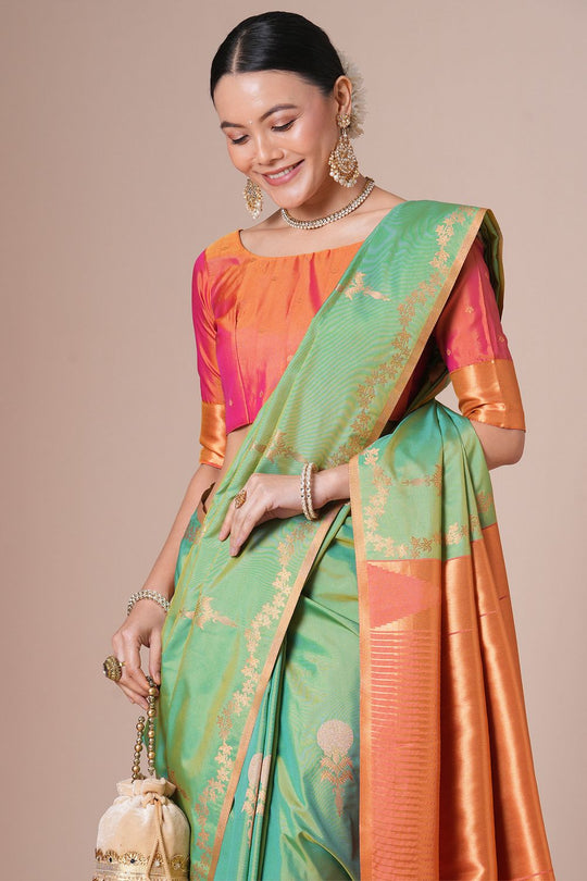 Elise Light Green Silk Saree with Zari Work Ready To Wear One Minute Saree