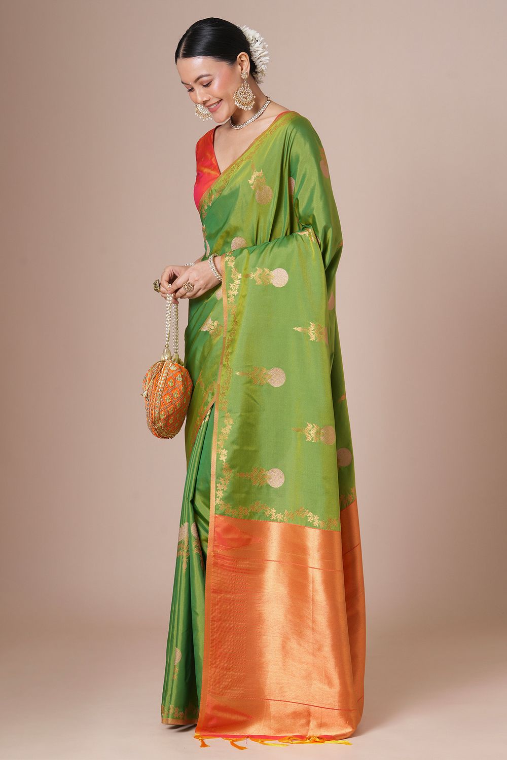 Everly Green Silk Saree with Zari Work Ready To Wear One Minute Saree