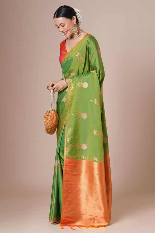Everly Green Silk Saree with Zari Work Ready To Wear One Minute Saree