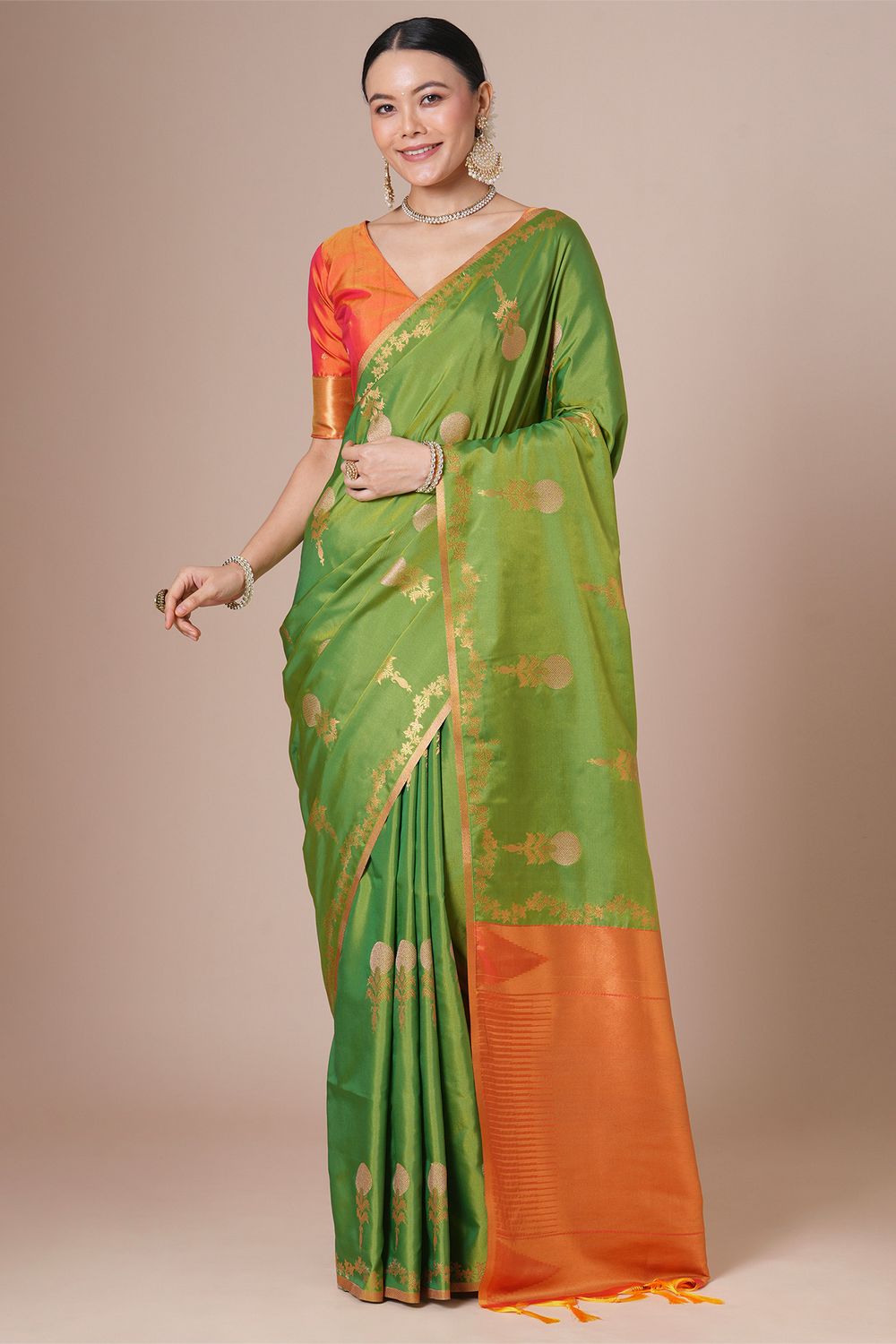 Everly Green Silk Saree with Zari Work Ready To Wear One Minute Saree