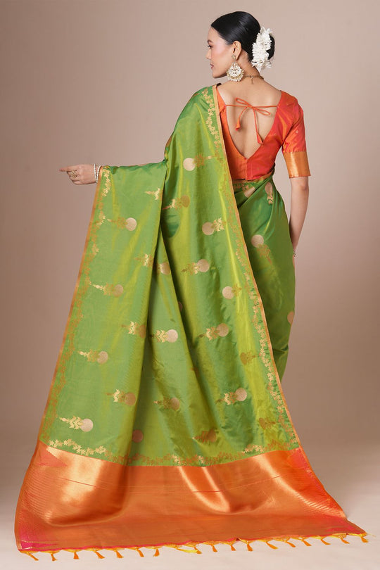 Everly Green Silk Saree with Zari Work Ready To Wear One Minute Saree