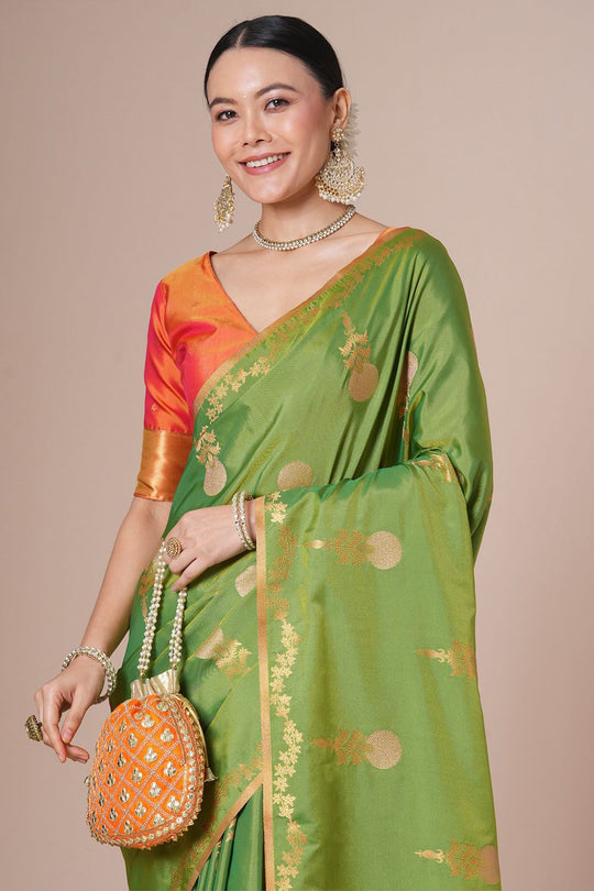 Everly Green Silk Saree with Zari Work Ready To Wear One Minute Saree