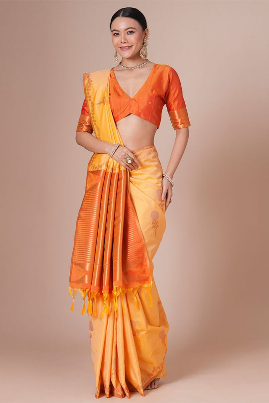 Autumn Yellow Silk Saree with Zari Work Ready To Wear One Minute Saree