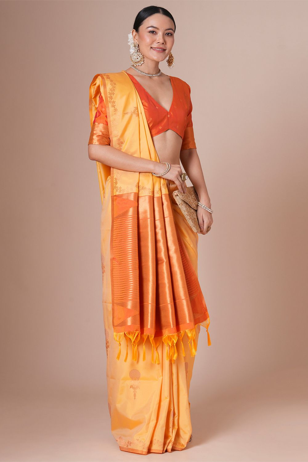 Autumn Yellow Silk Saree with Zari Work Ready To Wear One Minute Saree