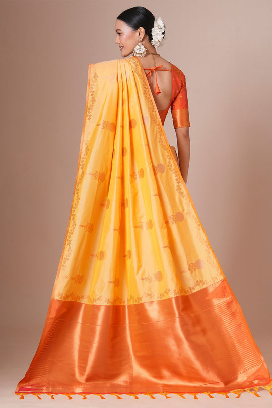 Autumn Yellow Silk Saree with Zari Work Ready To Wear One Minute Saree