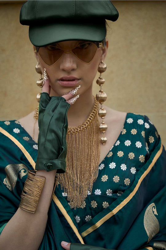 Tina Green Satin Silk Bagh Ready To Wear One Minute Saree