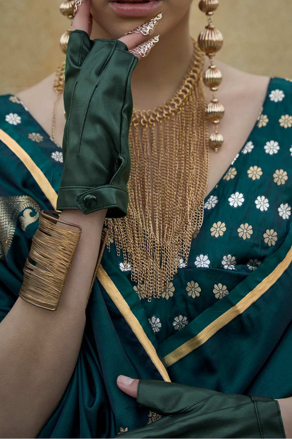 Tina Green Satin Silk Bagh Ready To Wear One Minute Saree