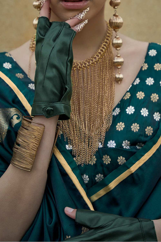 Tina Green Satin Silk Bagh Ready To Wear One Minute Saree