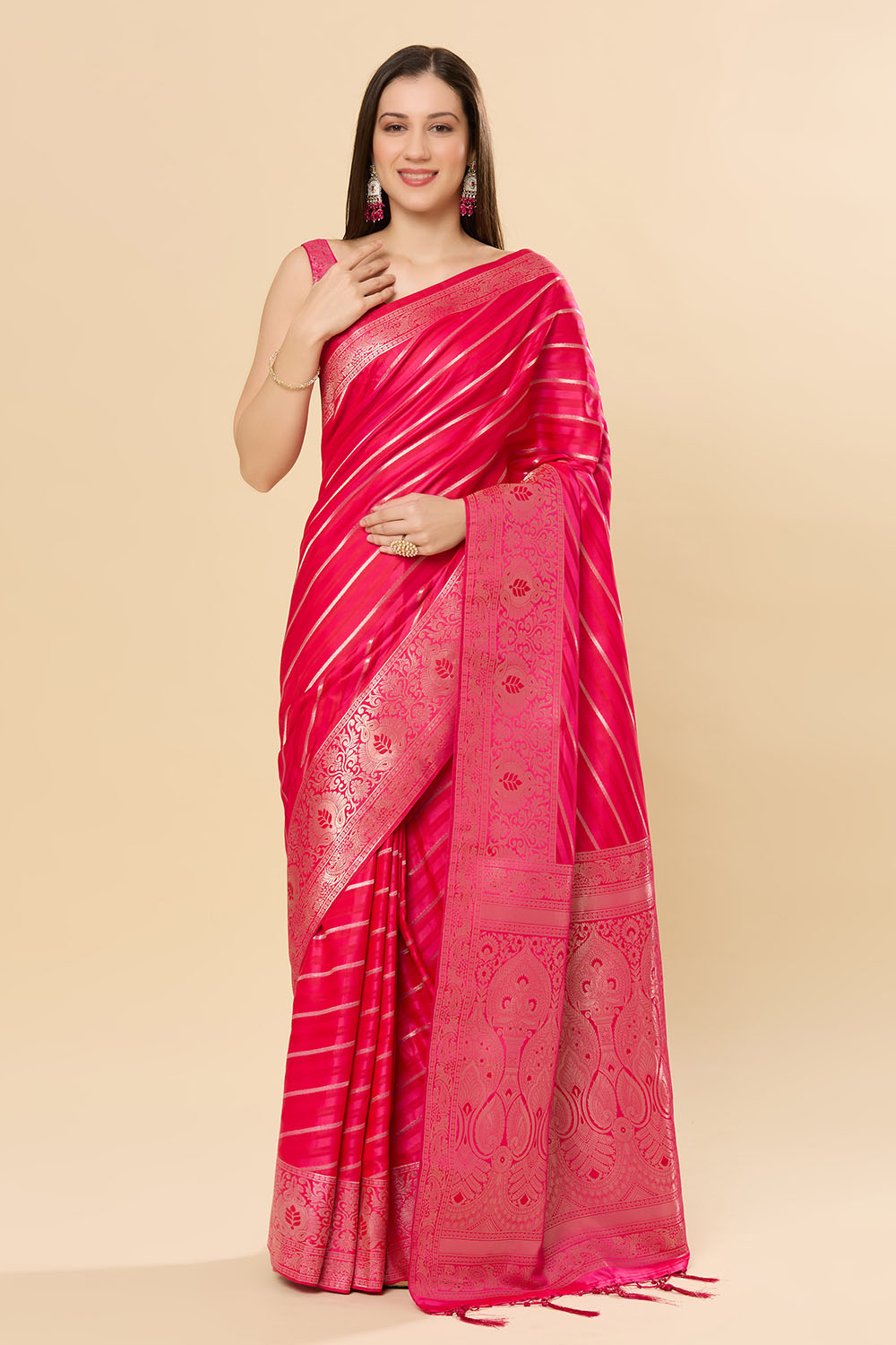 Zaira Pink Art Silk Leheriya Ready to Wear Saree
