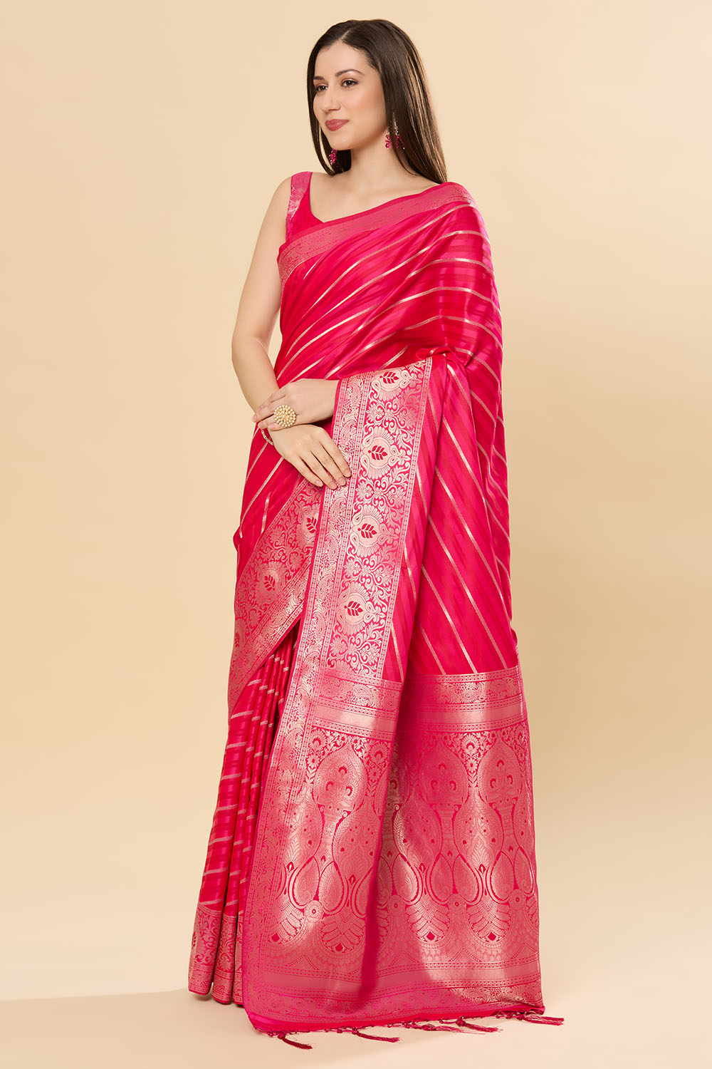 Zaira Pink Art Silk Leheriya Ready to Wear Saree