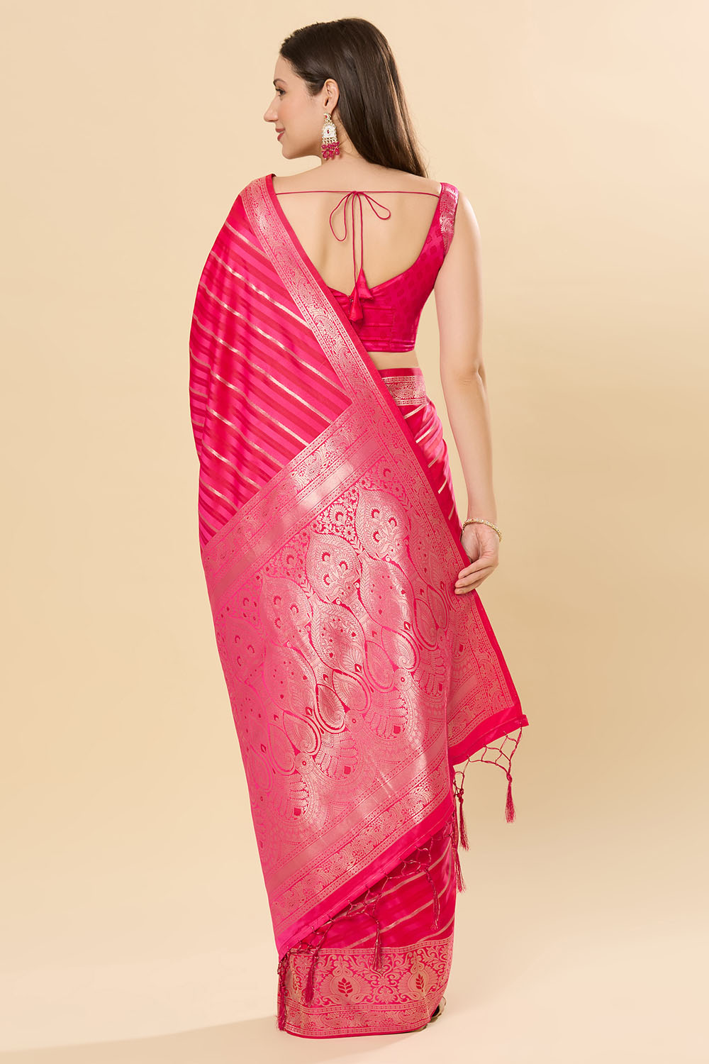 Zaira Pink Art Silk Leheriya Ready to Wear Saree