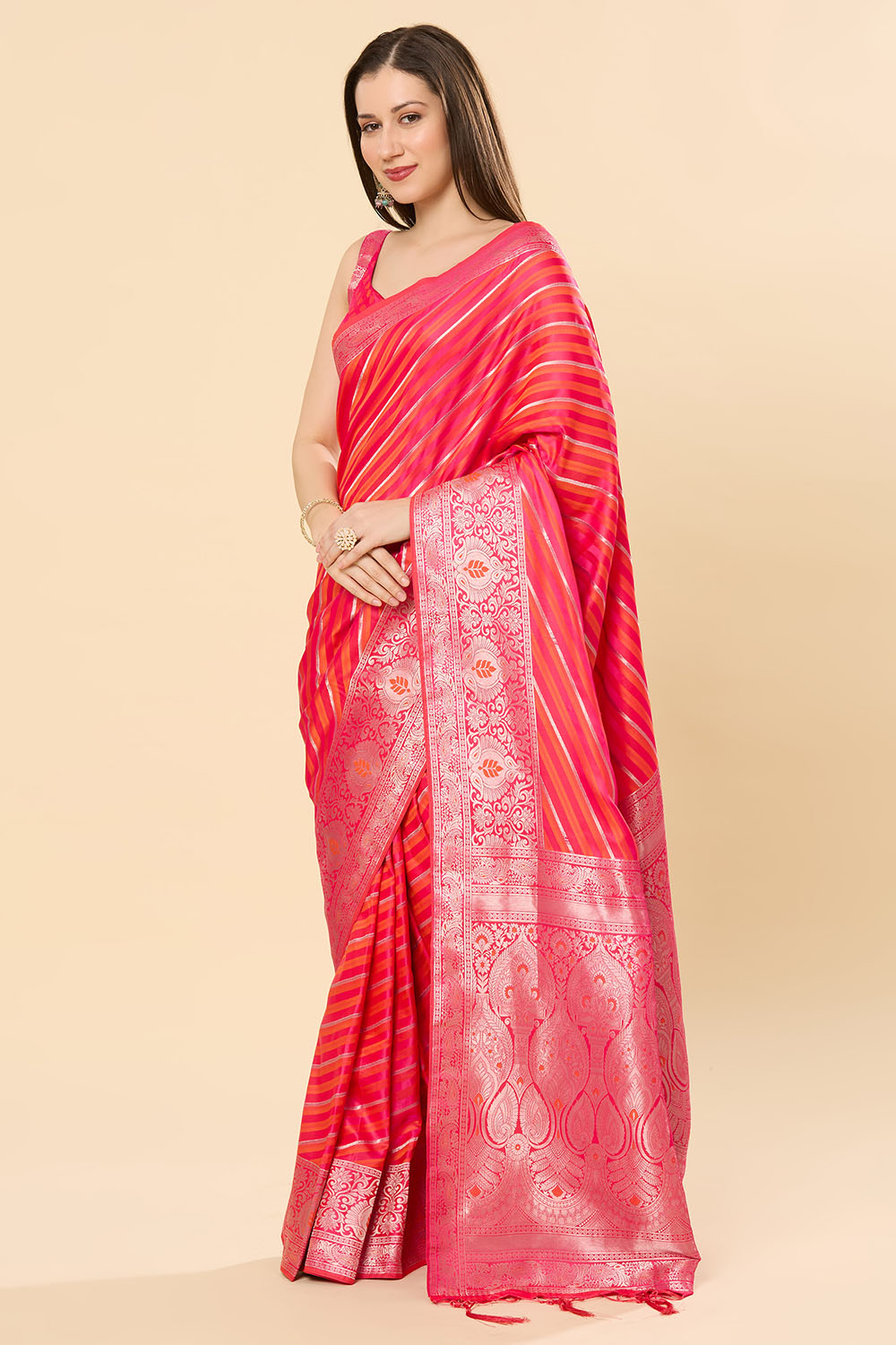 Saira Pink Art Silk Leheriya Ready to Wear Saree