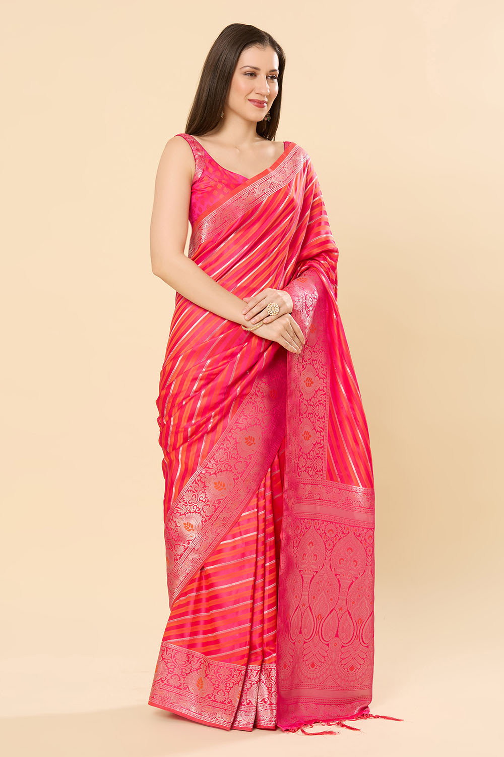 Saira Pink Art Silk Leheriya Ready to Wear Saree