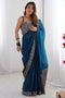 Jhumpa Teal Blue Chiffon Embroidered Zari Border Ready to Wear Saree