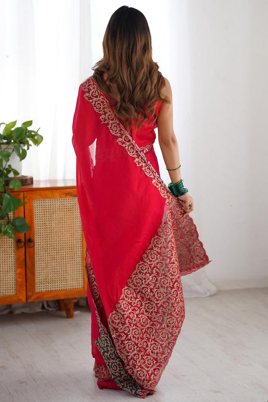 Jhumpa Chiffon Embroidered Zari Border Ready to Wear Saree