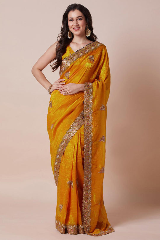 Anisa Mustard Satin Silk Zari Embellished Ready to Wear Saree