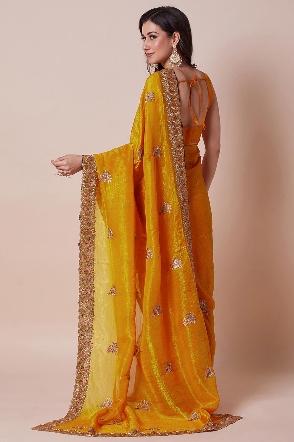 Anisa Mustard Satin Silk Zari Embellished Ready to Wear Saree